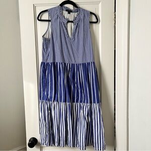 Blue and White Striped Sleeveless Dress